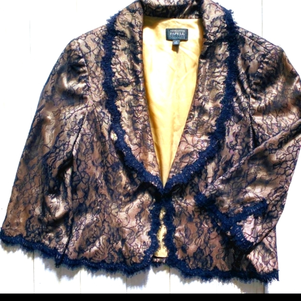 Adrianne Pappell Champagne black lace jacket